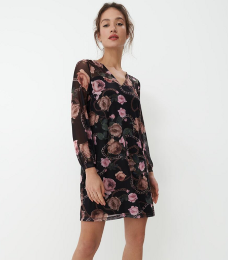 Sukienka mini w kwiaty - Czarny
