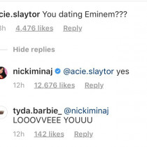 Nicki odpisała jednemu z followersów, że randkuje z Eminemem!