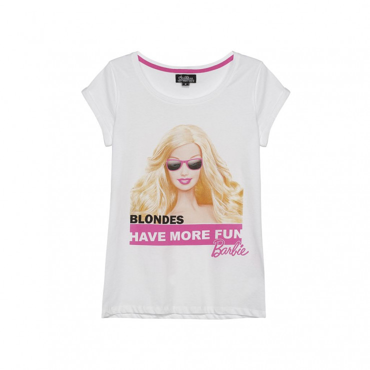 Barbie-Cropp t-shirt bialy Blondes Have More Fun cena 39,99