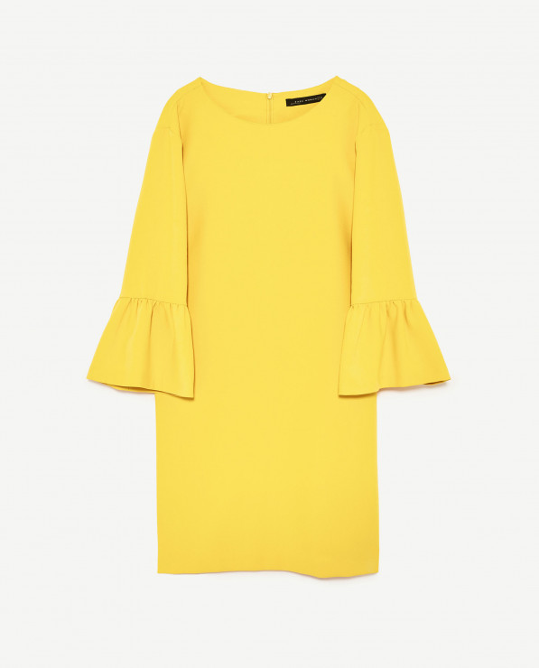 Żółta sukienka Zara z rozkloszowanymi rękawami