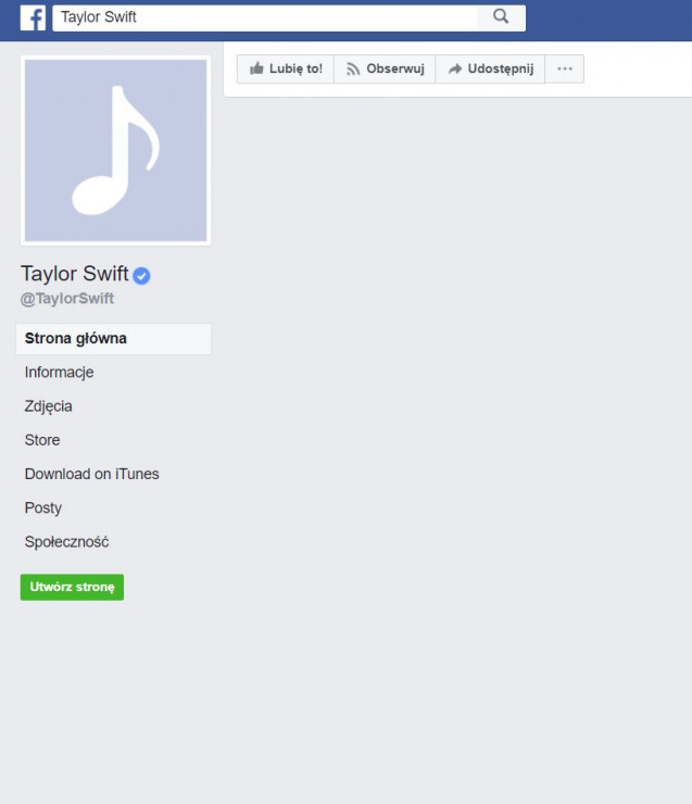 Taylor Swift usunęła zawartość swojego konta na Facebook'u.