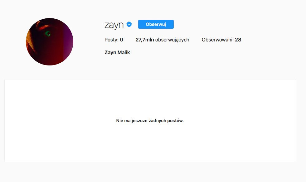 Na Instagramie Zayna nie znajdziecie już żadnych zdjęć