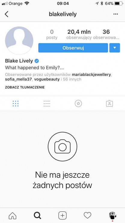 Blake Lively skasowała ze swojego profilu wszystkie zdjęcia.