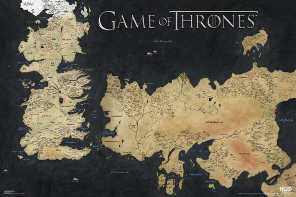Plakat-mapa przedstawiająca Siedem Królestw, państwo z serialu „Gra o tron”, ok. 20 zł na amazon