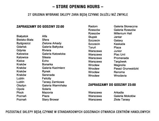 Wyprzedaż Zara zima 2018: lista sklepów stacjonarnych z wydłużonymi godzinami pracy