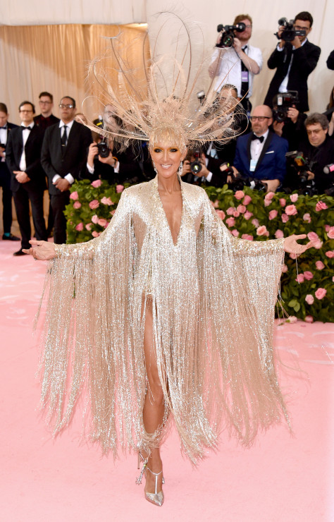 Met Gala 2019: Celine Dion do srebrnej kreacji dobrała srebrne dodatki.