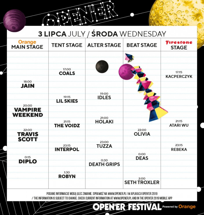 Open'er Festival 2019: Rozpiska godzinowa koncertów - 3 lipca