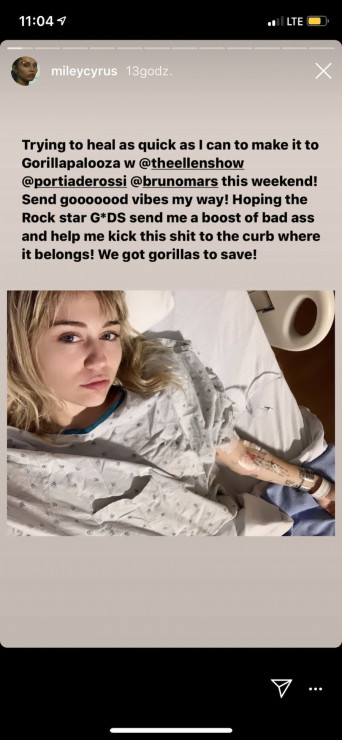 Miley Cyrus wrzuciła relację ze szpitala na Instagram Stories.