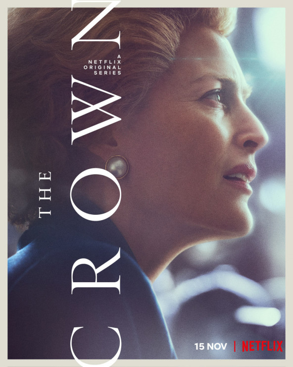 Plakaty promujące „The Crown 4”: Gillian Anderson jako Margaret Thatcher.
