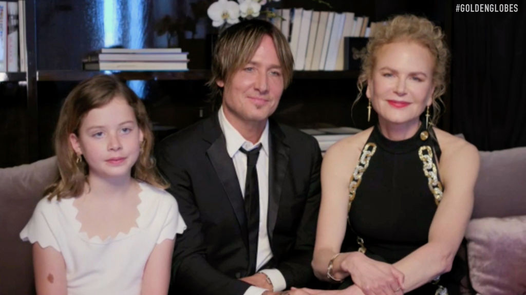 Nicole Kidman z mężem Keithem Urbanem i 10-letnią córką Faith Margaret na gali rozdania Złotych Globów 2021.